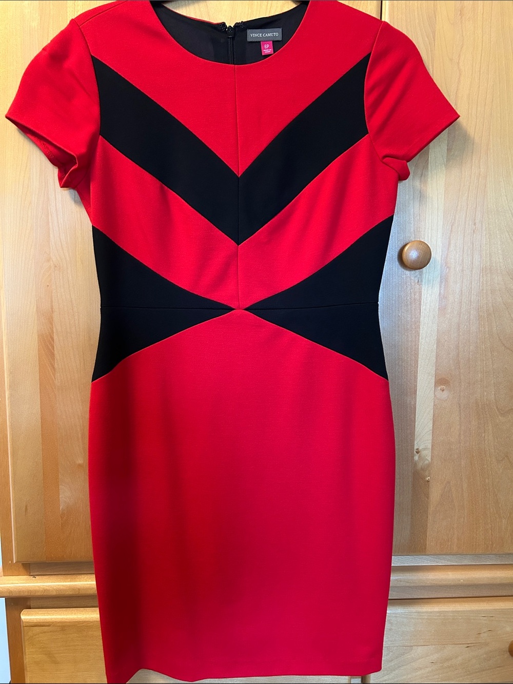 Vince Camuto Red and Black Chevron Sheath Dress